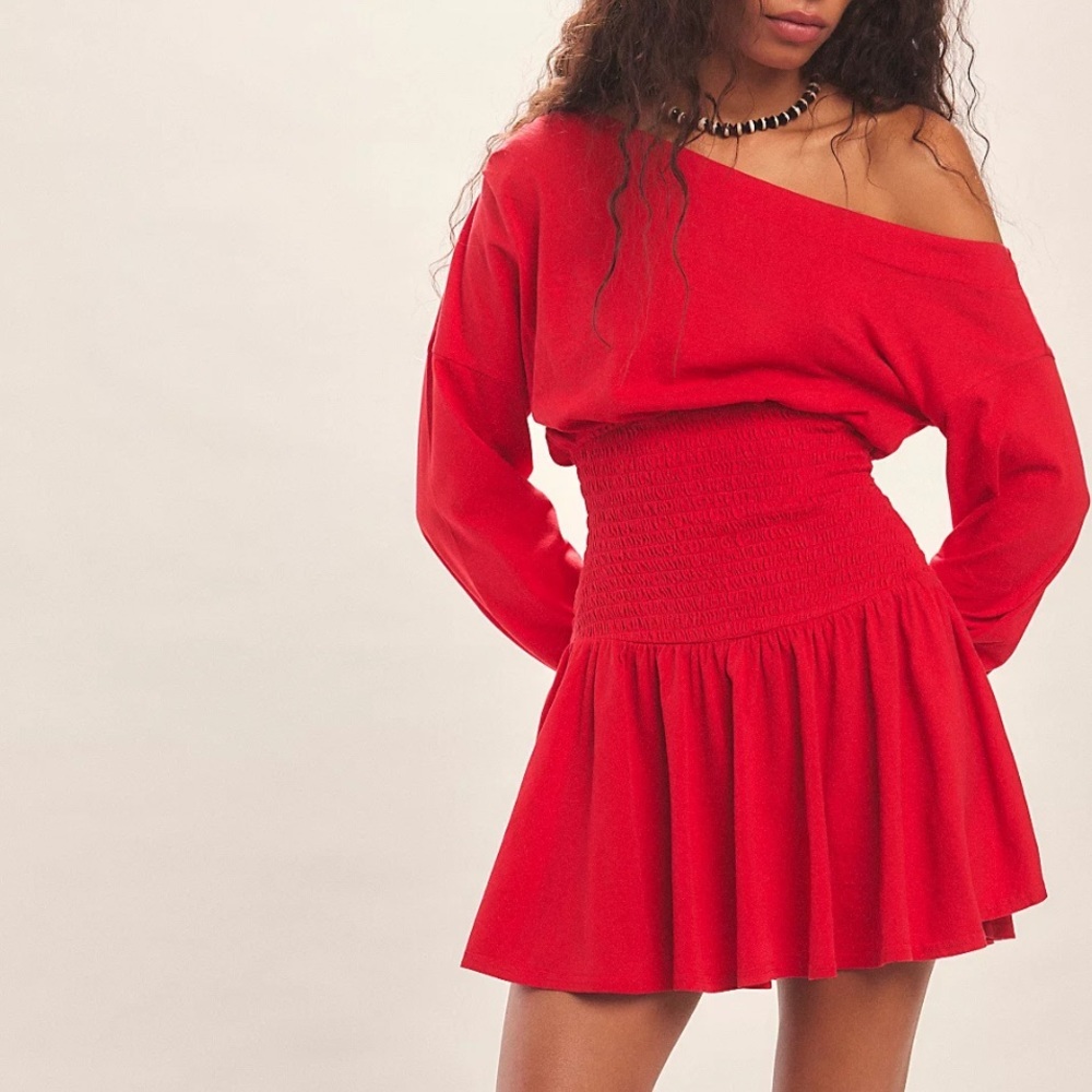Free People Scorching Hot Long Sleeve Mini Dress, Fiery Red, NWT, size M